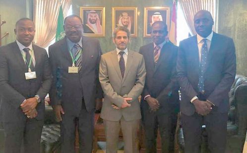 Sheikh I. C. Quaye (2nd left) and Mr Meshal Hamdan AL Rogi (3rd right), with some members of the Hajj Board