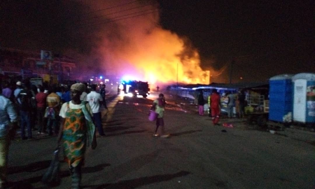 A similar fire (pictured above) destroyed property at the Kumasi Central Market on Good Friday A similar fire (pictured above) destroyed property at the Kumasi Central Market on Good Friday