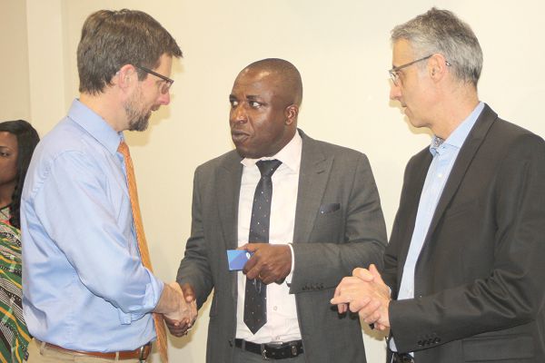 Dr Kwabena Twum Nuamah (middle), the Chairman of the Health Committee of Parliament, interacting with Mr Cyril Nogier (left), Senior Country Manager-Anglophone Africa Region of Gavi, at the meeting in Accra. Looking on is Mr Mark Saalfeld, Fund Portfolio Manager of High Impact Africa. Picture: GABRIEL AHIABOR Dr Kwabena Twum Nuamah (middle), the Chairman of the Health Committee of Parliament, interacting with Mr Cyril Nogier (left), Senior Country Manager-Anglophone Africa Region of Gavi, at the meeting in Accra. Looking on is Mr Mark Saalfeld, Fund Portfolio Manager of High Impact Africa. Picture: GABRIEL AHIABOR