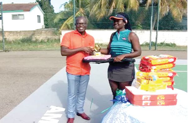 Emefa Nukpe being presented with her award by Justice Anthony Oppong, the AMTEC Chairman Emefa Nukpe being presented with her award by Justice Anthony Oppong, the AMTEC Chairman