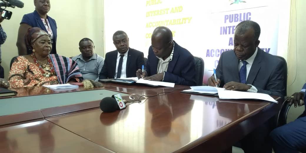 ACP K.K. Amoah (extreme right), Executive Director of EOCO and Dr Steve Manteaw, (2nd right) the Chairman of PIAC appending their signatures to the MoU for their respective organisations ACP K.K. Amoah (extreme right), Executive Director of EOCO and Dr Steve Manteaw, (2nd right) the Chairman of PIAC appending their signatures to the MoU for their respective organisations