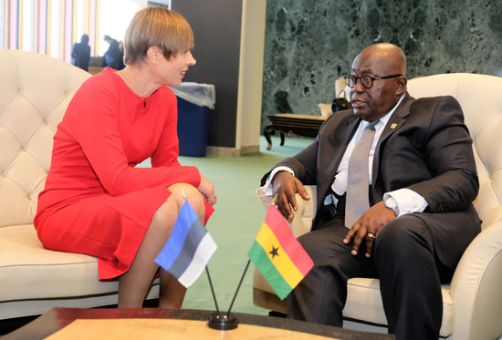 Mrs Kersti Kaljulaid, Presdient of Estonia and President Nana Akufo-Addo having discussions in New York. Mrs Kersti Kaljulaid, Presdient of Estonia and President Nana Akufo-Addo having discussions in New York.