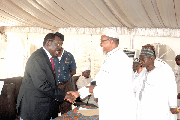 Sheikh I.C. Quaye (left), Chairman of the National Hajj Board, exchanging pleasantries with some participants after the thanksgiving service Sheikh I.C. Quaye (left), Chairman of the National Hajj Board, exchanging pleasantries with some participants after the thanksgiving service