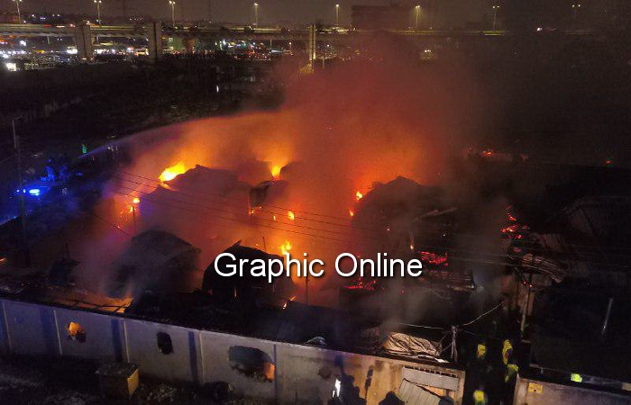 A drone photo of the Odorna Market on fire Wednesday, January 16 as captured by Douglas Anane Frimpong, Photo Editor at GCGL
