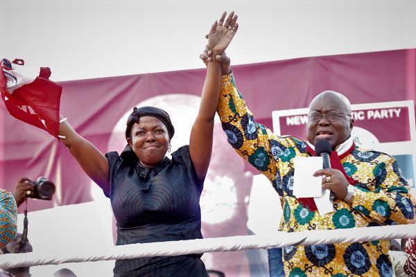President Nana Addo Dankwa Akufo-Addo introducing Mad. Lydia Alhassan at the rally. Picture: Samuel Tei Adano