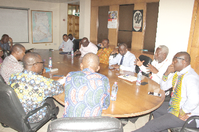 Mr Kingsley Inkoom (2nd right), acting Editor of the Daily Graphic, addressing participants in the meeting. Picture: EDNA ADU-SERWAA We will be back to winning ways — Akosombo Textiles