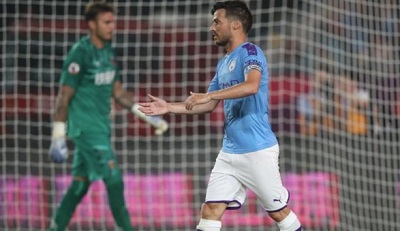 Manchester City's veteran midfielder David Silva scored his side's first goal Manchester City's veteran midfielder David Silva scored his side's first goal