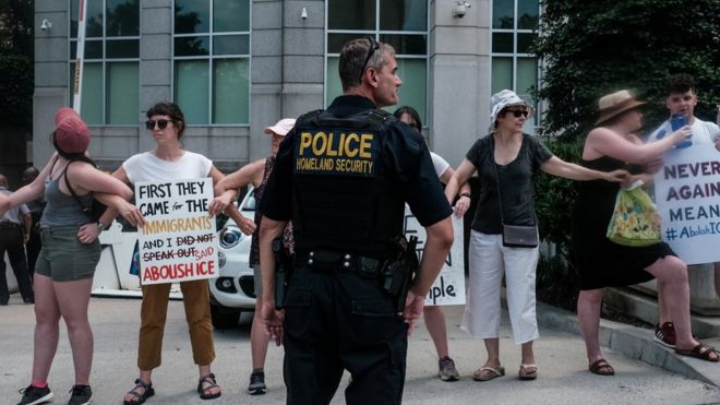 Rights activists protesting against ICE near the organisation's headquarters in Washington DC last week Rights activists protesting against ICE near the organisation's headquarters in Washington DC last week