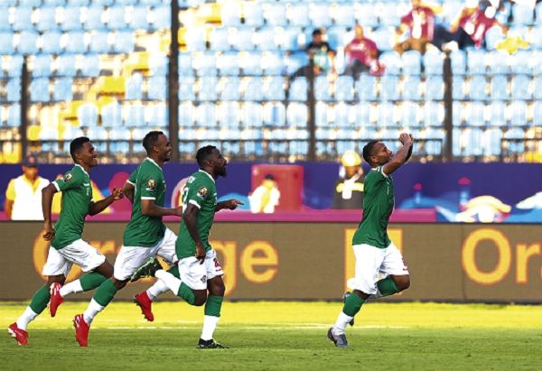Players of Madagascar join Marco Ilaimaharita (right) to celebrate his goal against Burundi Players of Madagascar join Marco Ilaimaharita (right) to celebrate his goal against Burundi