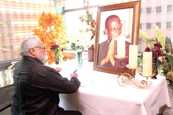 Former President Jerry John Rawlings paid tribute to former party chairman, Dr. Kwabena Adjei Former President Jerry John Rawlings paid tribute to former party chairman, Dr. Kwabena Adjei