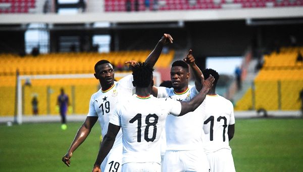 Black Stars players celebrating Caleb Ekuban’s goal Black Stars players celebrating Caleb Ekuban’s goal