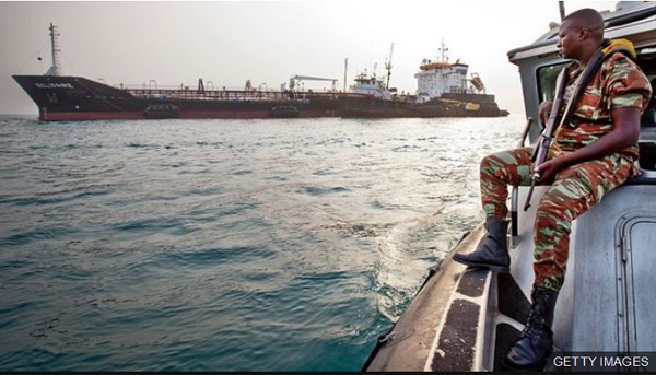 The Benin navy's anti-piracy team on patrol in the Bight of Benin in the Gulf of Guinea The Benin navy's anti-piracy team on patrol in the Bight of Benin in the Gulf of Guinea