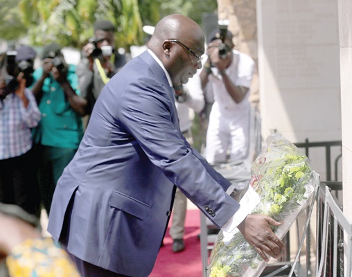 Vice-President Mahamudu Bawumia laying a wreath on behalf of the government at the ceremony Vice-President Mahamudu Bawumia laying a wreath on behalf of the government at the ceremony