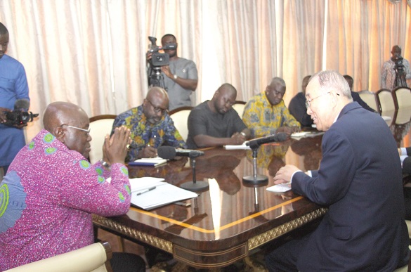 President Nana Addo Dankwa Akufo-Addo holding discussions with Mr Ban Ki-moon in his office. President Nana Addo Dankwa Akufo-Addo holding discussions with Mr Ban Ki-moon in his office.