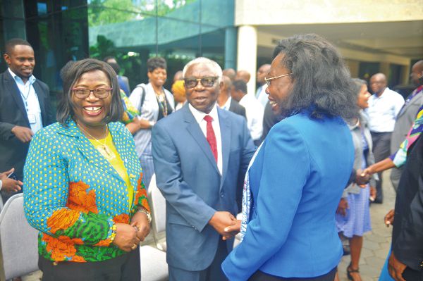 Dr Samuel Sackey (middle), a retired lecturer, School of Public Health, University of Ghana, interacting with Dr Neema Rusibamajila Kimambo (right), World Health Organisation Country Representative, and Dr Martha Gyansa-Lutterodt, Director, Technical Co-ordination, after the conference Dr Samuel Sackey (middle), a retired lecturer, School of Public Health, University of Ghana, interacting with Dr Neema Rusibamajila Kimambo (right), World Health Organisation Country Representative, and Dr Martha Gyansa-Lutterodt, Director, Technical Co-ordination, after the conference