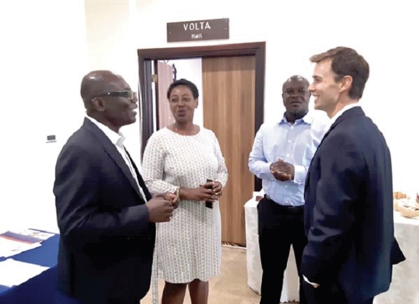 Prof. Asante (left) interacting with Dr Gerber (right), Mr Percy Adomako Agyekum, the Head of Food Evaluation and Registration, FDA, and Ms Eccles Andoh, Assistant Registrar, ISSER, during the stakeholders’ meeting. Prof. Asante (left) interacting with Dr Gerber (right), Mr Percy Adomako Agyekum, the Head of Food Evaluation and Registration, FDA, and Ms Eccles Andoh, Assistant Registrar, ISSER, during the stakeholders’ meeting.