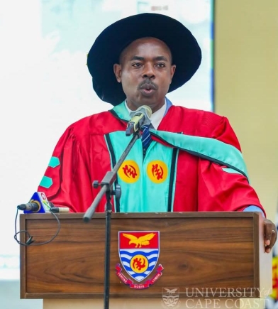 Prof. Ernest Teye, Professor of Agri-food Integrity Engineering at the Department of Agricultural Engineering, College of Agriculture and Natural Sciences, UCC, delivering his inaugural lecture