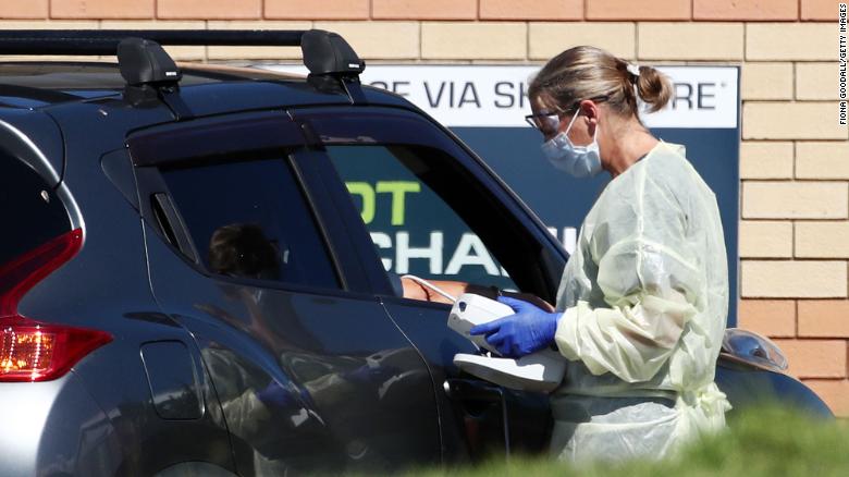 A nurse tests a member of the public at a Covid-19 drive through testing centre in Northcross on the North Shore on April 2, 2020 in Auckland, New Zealand. A nurse tests a member of the public at a Covid-19 drive through testing centre in Northcross on the North Shore on April 2, 2020 in Auckland, New Zealand.