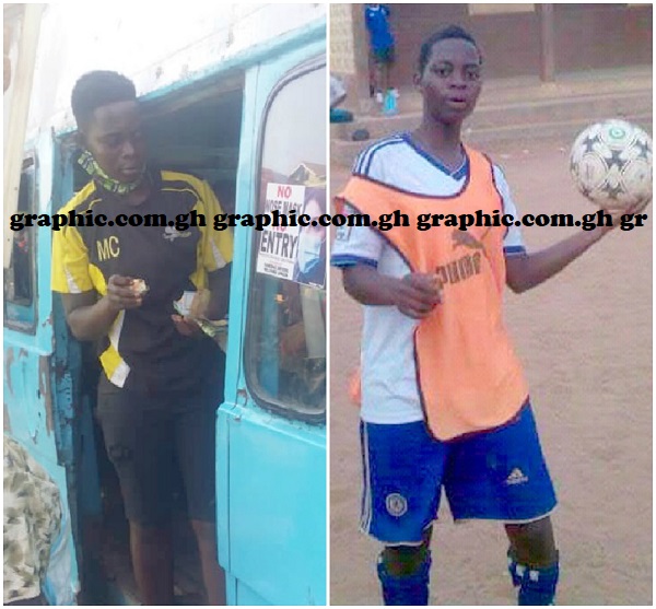 Miss Cecilia Mensah undertaking her bus conductor business 