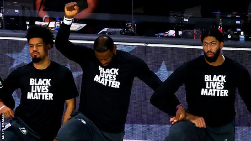 LeBron James kneeled alongside his LA Lakers team-mates before the defeat by Oklahoma City Thunder LeBron James: Donald Trump no loss to NBA