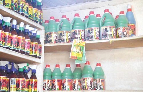 Some of the illegal products displayed on shelves in the area Some of the illegal products displayed on shelves in the area