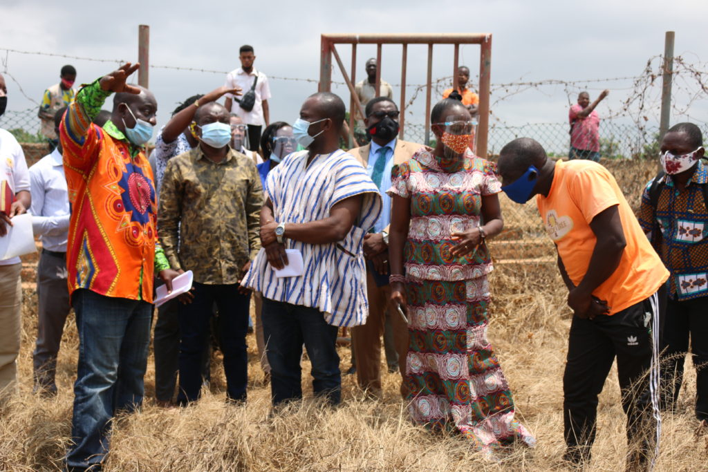 The Director-General of National Sports Authority, Prof. Peter Twumasi, and the CEO of Middle Belt Development Authority (MBDA), Mr Joe Danquah inspecting the field NSA, MBDA assess Nkawkaw Stadium project