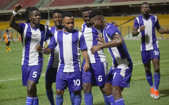Great Olympics players celebrating their goal against Asante Kotoko Great Olympics players celebrating their goal against Asante Kotoko