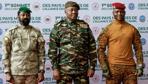 Interim President of Mali Colonel Assimi Goita (L), head of military junta in Niger Abdourahamane Tchiani (C) and Interim leader of Burkina Faso Ibrahim Traore (R) Interim President of Mali Colonel Assimi Goita (L), head of military junta in Niger Abdourahamane Tchiani (C) and Interim leader of Burkina Faso Ibrahim Traore (R)