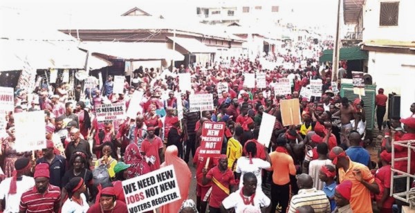 Some of the demonstrators against the decision of the Electoral Commission to compile a new voters register for the 2020 general election. Picture: EMMANUEL BAAH Some of the demonstrators against the decision of the Electoral Commission to compile a new voters register for the 2020 general election. Picture: EMMANUEL BAAH