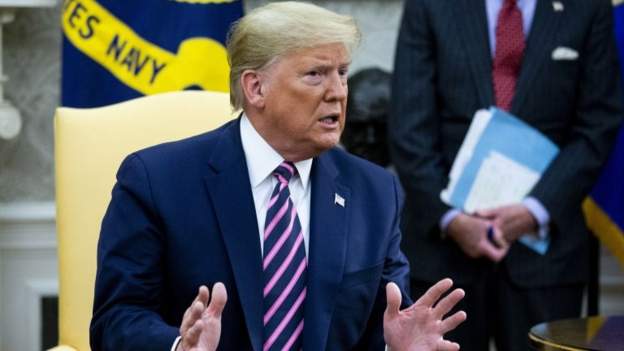 President Trump's ban in 2017 on people from Muslim majority countries was controversialImage caption: President Trump's ban in 2017 on people from Muslim majority countries was controversial