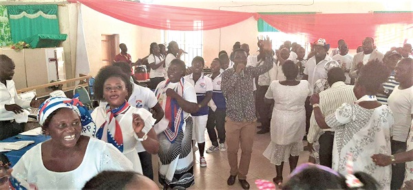 Some of the NPP supporters singing praises during the annual thankgiving service at Kodie Some of the NPP supporters singing praises during the annual thankgiving service at Kodie