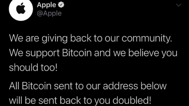 A hacked tweet from Apple's account A hacked tweet from Apple's account