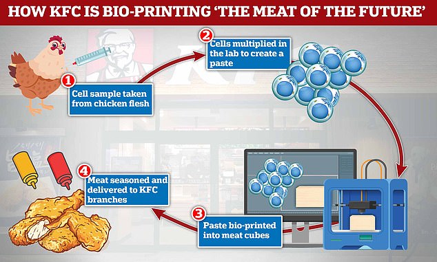 LIBRARY PHOTO Nuggets of the future? KFC is working with a Russian bioprinting company to 3D-print CHICKEN meat using animal cells cultivated in a lab