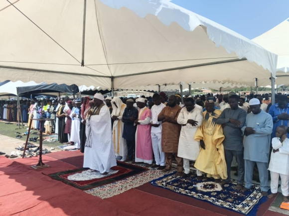 Sheikh Ahmed Hussein Metropolitan Chief Imam of Tema leading the worship at the Tema Sports Stadium.