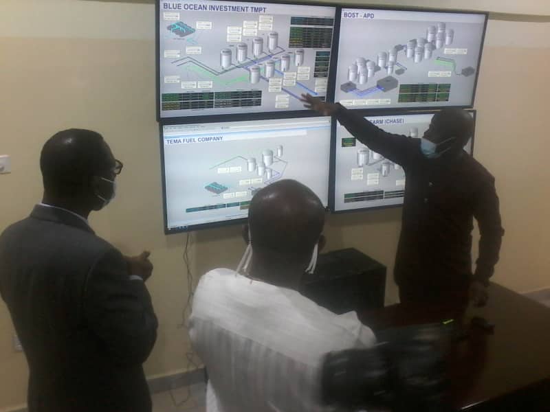 Mr John Ekow Mensah (right), Head of Operations, SML, explaining the processes involved in its operations to the Minister of Finance, Mr Ken Ofori-Atta. With them is Mr Christian Sottie (left), General Manager, SML Mr John Ekow Mensah (right), Head of Operations, SML, explaining the processes involved in its operations to the Minister of Finance, Mr Ken Ofori-Atta. With them is Mr Christian Sottie (left), General Manager, SML