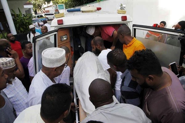 Msamweni MP Suleiman Dori's body is moved into an ambulance for transportation to his rural home in Ghazi, Kwale County, ahead of the burial on March 9, 2020. 