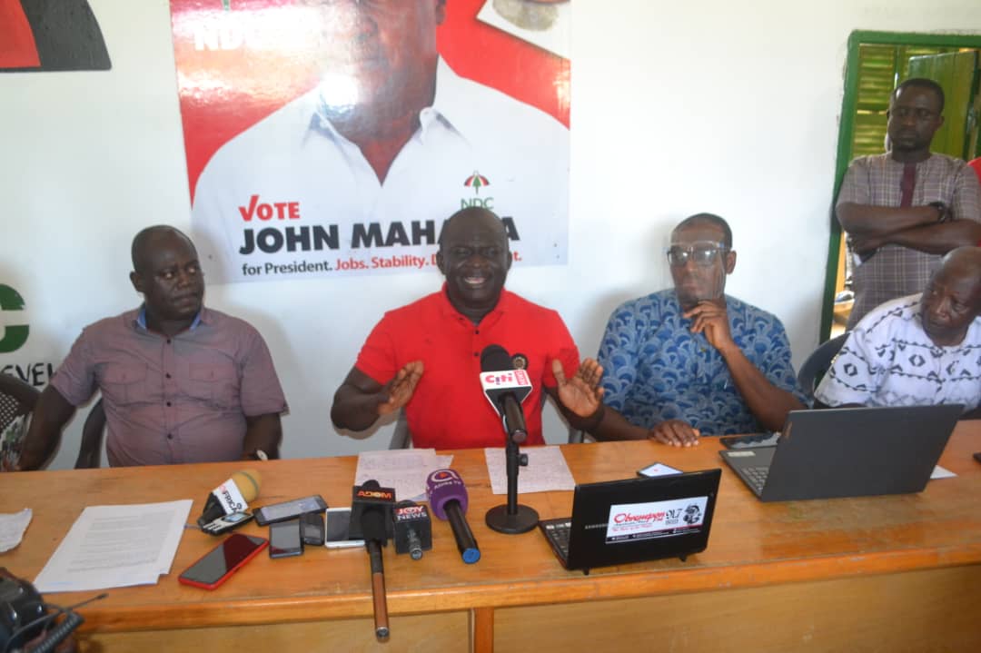 Mr Kweku Arkoh Yeboah (2nd left), NDC Agona East Constituency Director of Elections flanked by other executives while addressing the media Mr Kweku Arkoh Yeboah (2nd left), NDC Agona East Constituency Director of Elections flanked by other executives while addressing the media