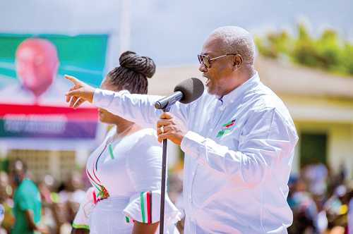 Former President Mahama speaking on a campaign tour in the Western Region Former President Mahama speaking on a campaign tour in the Western Region