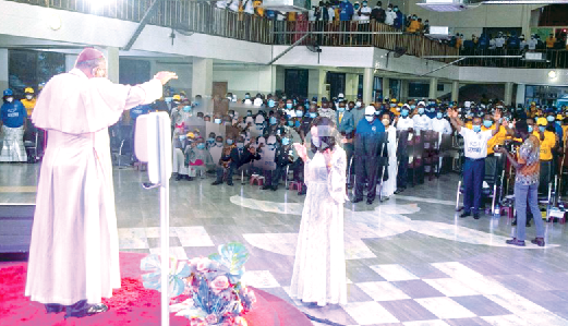 Most Rev Philip Naameh (left) leading the prayers for the EC chairperson, Mrs Jean Mensa Most Rev Philip Naameh (left) leading the prayers for the EC chairperson, Mrs Jean Mensa