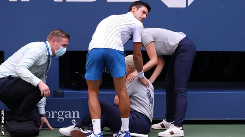 Novak Djokovic checked on the line judge after hitting her with a ball when he was 6-5 down in the first set Novak Djokovic apologises after hitting line judge with ball at US Open