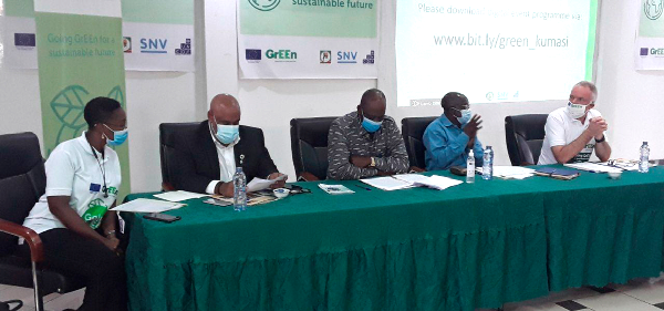Officials at the launch from left: Ms Angela Yayra Kwashie, Programme Coordinator for UNCDF; Mr Charles Abani, UN Resident Coordinator; Mr Augustine Collins Ntim, Deputy Minister of Local Government and Rural Development; Mr Simon Osei Mensah, Ashanti Regional Minister, and Mr Anjo van Toorn, Country Director for SNV. Officials at the launch from left: Ms Angela Yayra Kwashie, Programme Coordinator for UNCDF; Mr Charles Abani, UN Resident Coordinator; Mr Augustine Collins Ntim, Deputy Minister of Local Government and Rural Development; Mr Simon Osei Mensah, Ashanti Regional Minister, and Mr Anjo van Toorn, Country Director for SNV.