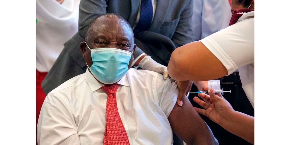 South African President Cyril Ramaphosa is inoculated with a Covid-19 vaccine shot at the Khayelitsha Hospital in Cape Town on February 17, 2021. Photo Credit: Gianluigi Guercia | AFP South African President Cyril Ramaphosa is inoculated with a Covid-19 vaccine shot at the Khayelitsha Hospital in Cape Town on February 17, 2021. Photo Credit: Gianluigi Guercia | AFP