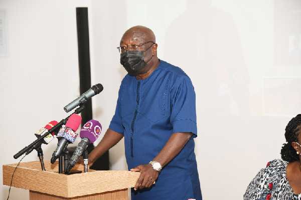  Dr Kwaku Afriyie, the Minister of Environment, Science, Technology and Innovation, delivering the keynote address at the launch of the National Steering Committee of the Africa Environmental Health and Pollution Management Project.