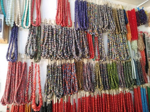 Colourful beads with different designs on display. K’dua Beads Market, the pride of Ghana