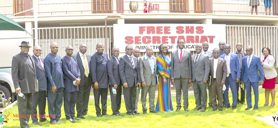 • Dr Yaw Osei Adutwum, Minister of Education (middle), with the Vice-Chancellors Vice-Chancellors pledge support to Education Minister