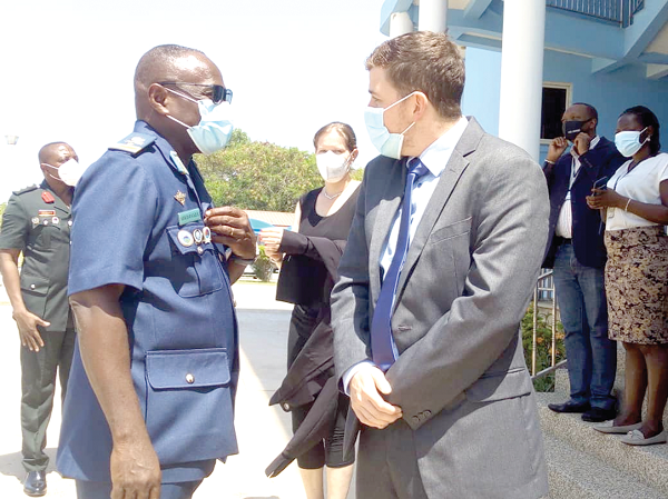 Air Commodore George Arko-Dadzie (left), Deputy Commandant of the Kofi Annan International Peacekeeping Training Centre, interacting with Mr Moritz Fischer, Political Attache at the German Embassy Air Commodore George Arko-Dadzie (left), Deputy Commandant of the Kofi Annan International Peacekeeping Training Centre, interacting with Mr Moritz Fischer, Political Attache at the German Embassy