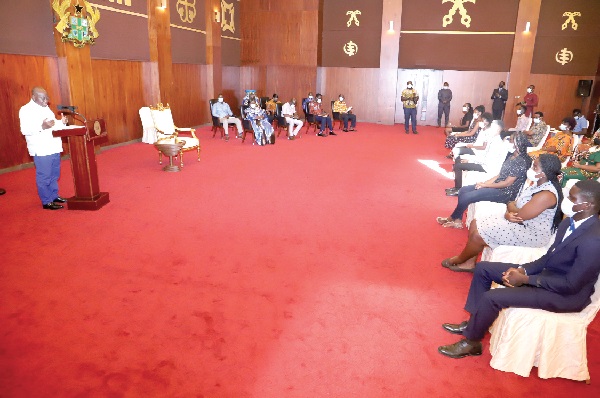 President Akufo-Addo addressing the students at the Jubilee House in Accra. Picture: SAMUEL TEI ADANO President Akufo-Addo addressing the students at the Jubilee House in Accra. Picture: SAMUEL TEI ADANO