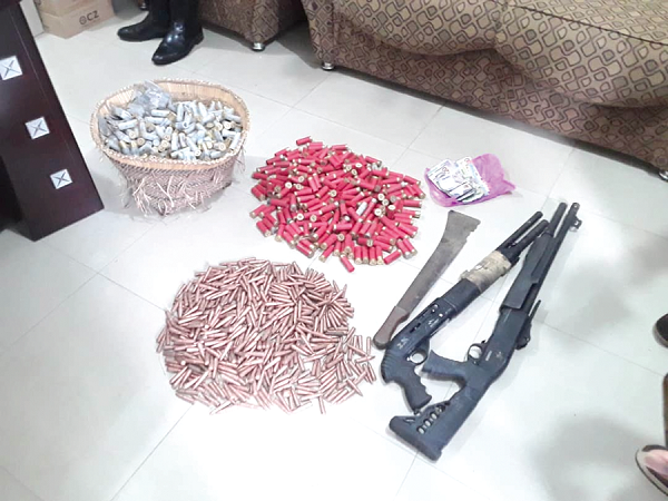 The retrieved arms and ammunitions The retrieved arms and ammunitions