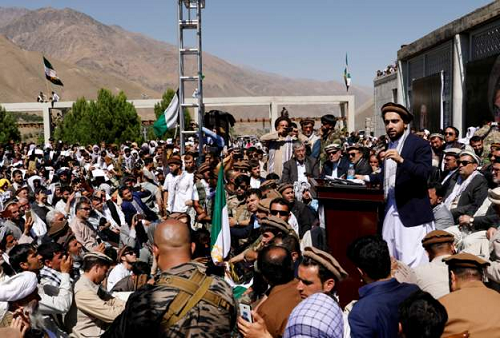 Ahmad Massoud, leader of the anti-Taliban forces, speaks to supporters in Panjshir province, Afghanistan Ahmad Massoud, leader of the anti-Taliban forces, speaks to supporters in Panjshir province, Afghanistan