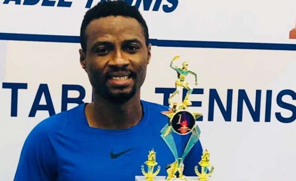 Felix Lartey displaying the trophies he won in the USA Felix Lartey displaying the trophies he won in the USA